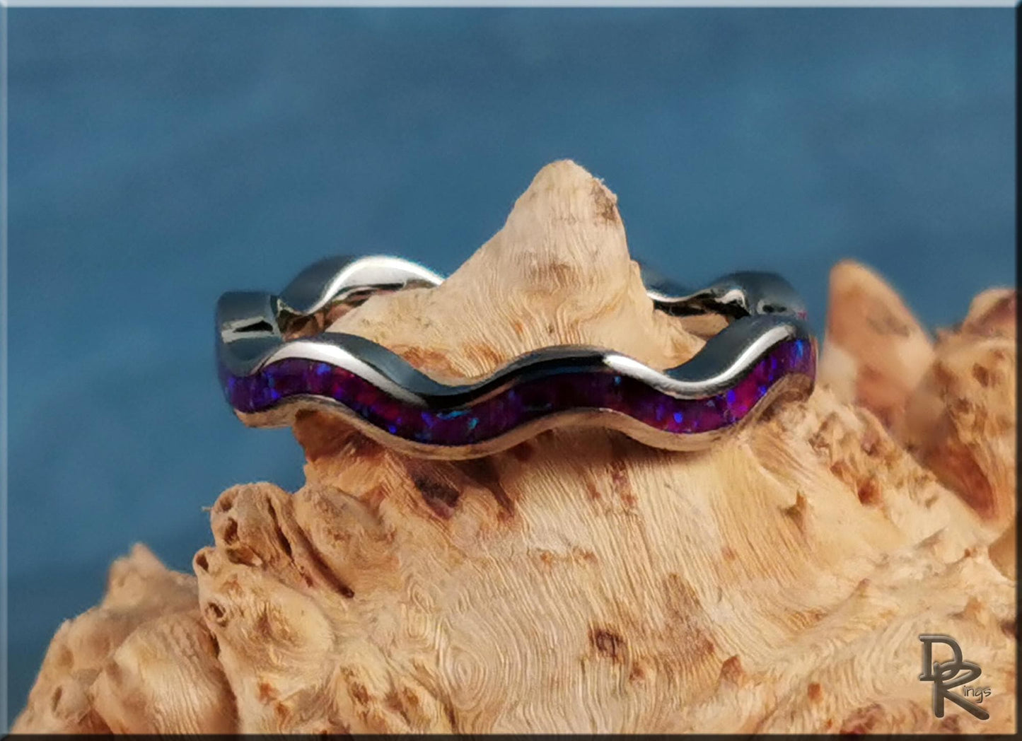 Titanium 4mm Clamshell Ring w/Waterlily Opal inlay - metal ring