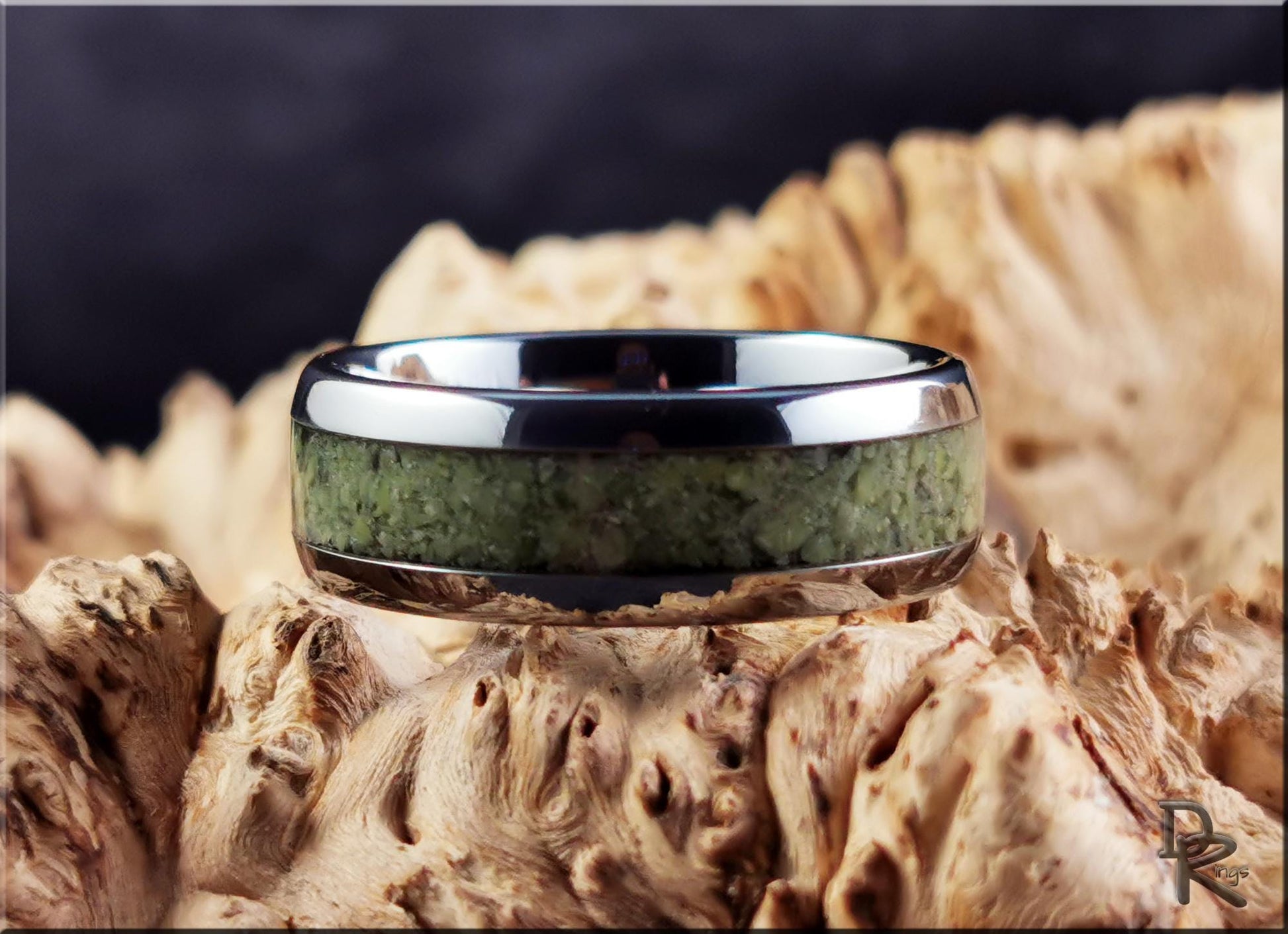 Tungsten Carbide Channel Ring w/Irish Connemara Marble inlay - metal ring