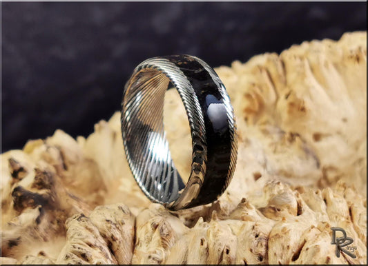 Damascus Steel Channel Ring w/Genuine KT Boundary inlay - metal ring