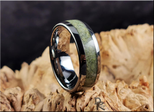 Tungsten Carbide Channel Ring w/Irish Connemara Marble inlay - metal ring