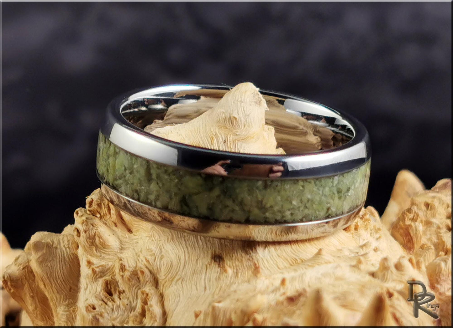 Tungsten Carbide Channel Ring w/Irish Connemara Marble inlay - metal ring