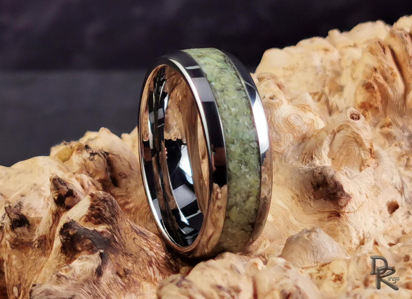 Tungsten Carbide Channel Ring w/Irish Connemara Marble inlay - metal ring