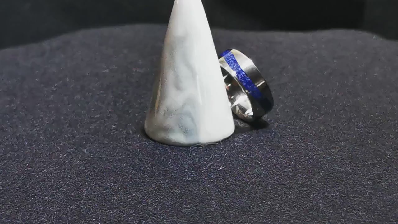 Titanium Wave 8mm Channel Ring w/Lapis Lazuli inlay - metal ring