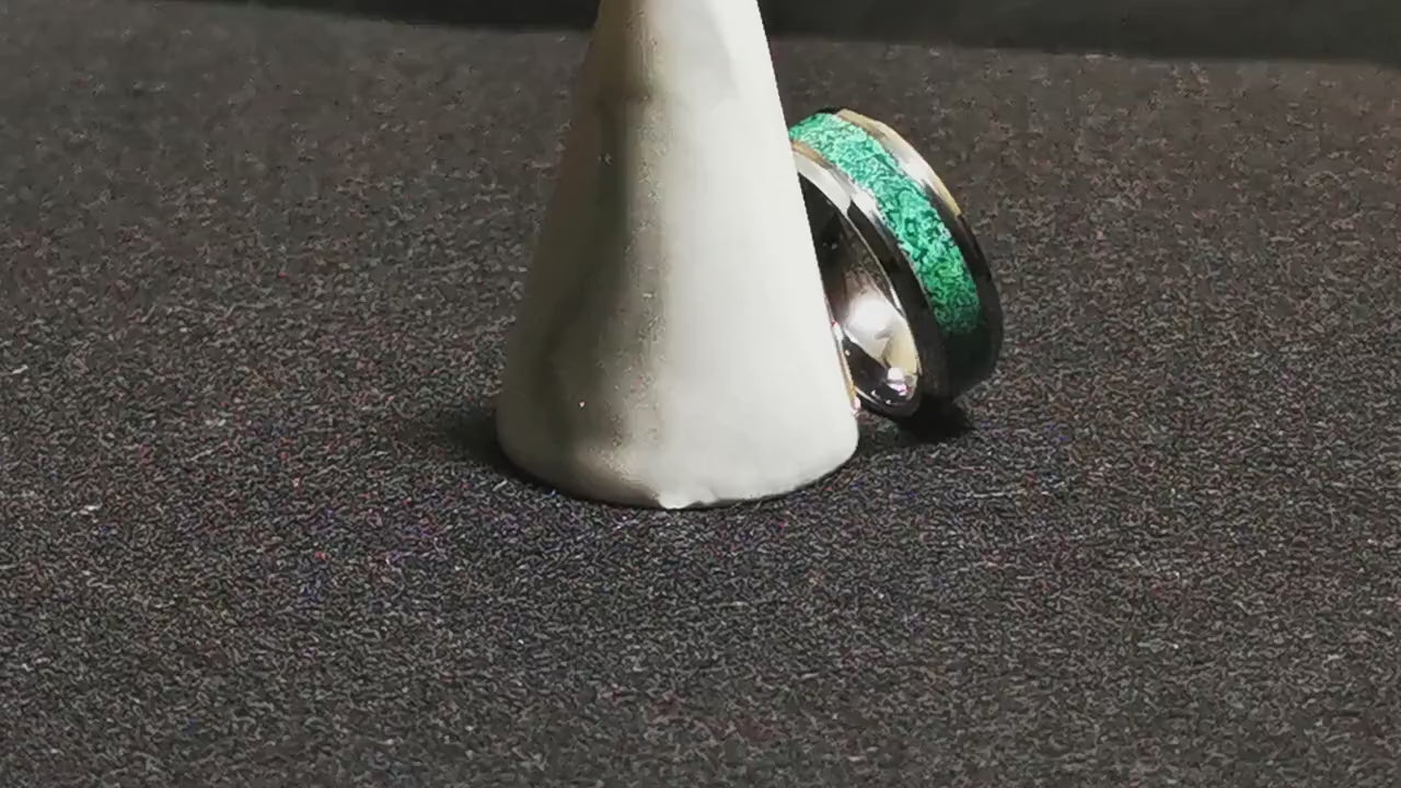 Tungsten Carbide Channel Ring w/Green Malachite Stone inlay - metal ring