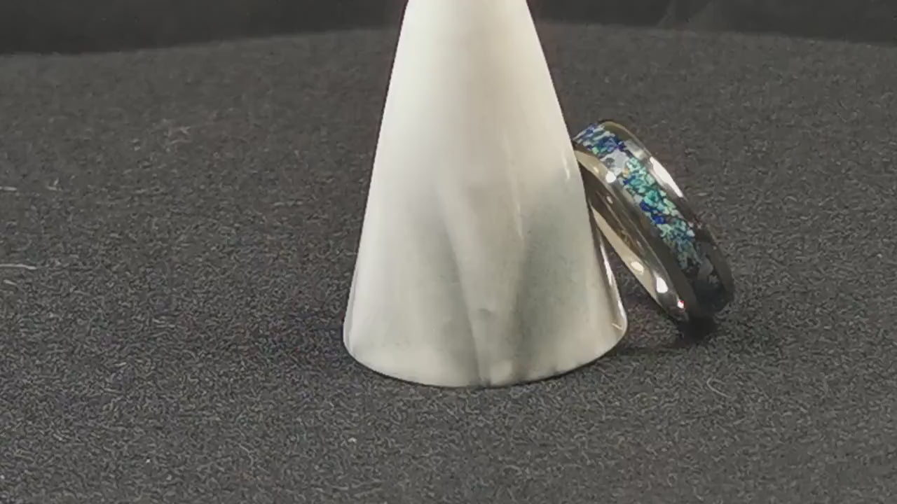 Titanium Channel Ring w/Azurite Stone inlay - metal ring