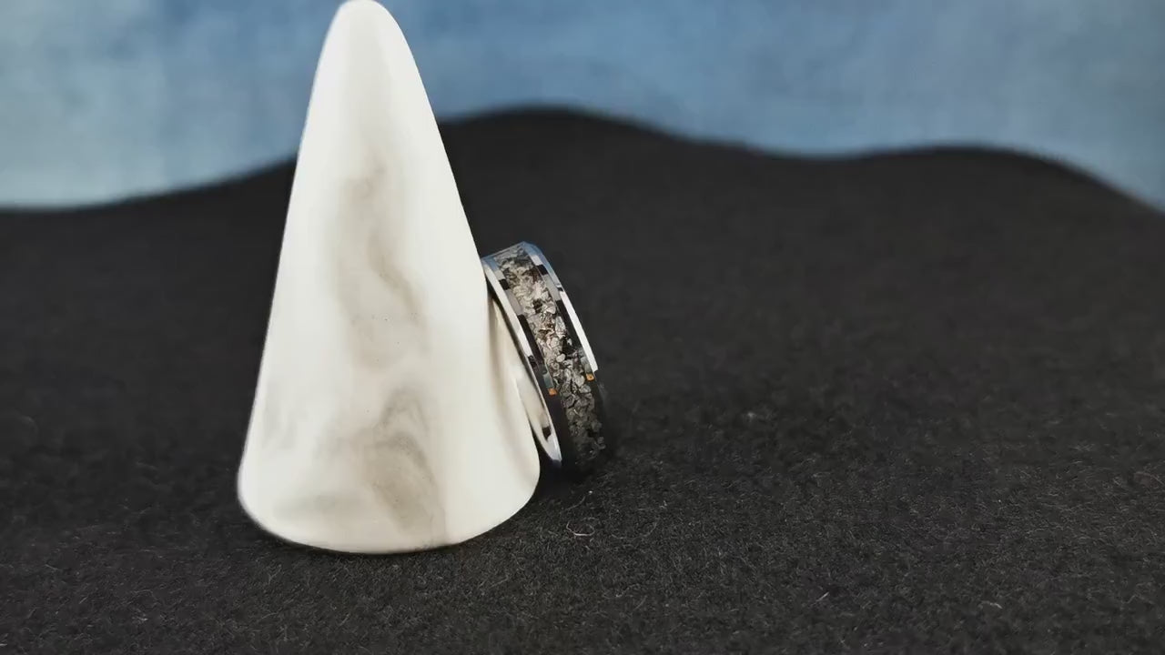 Tungsten Carbide Channel Ring w/Moonstone-Mica Matrix Stone inlay - metal ring