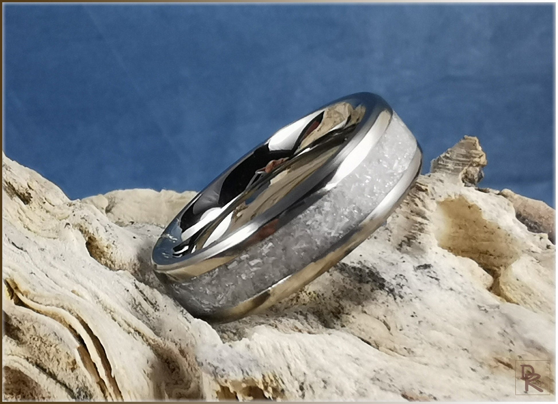 Titanium Channel Ring w/Selenite stone inlay - metal ring