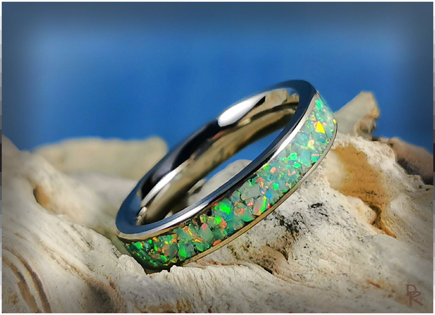 Titanium 4mm Channel Ring w/Opal inlay