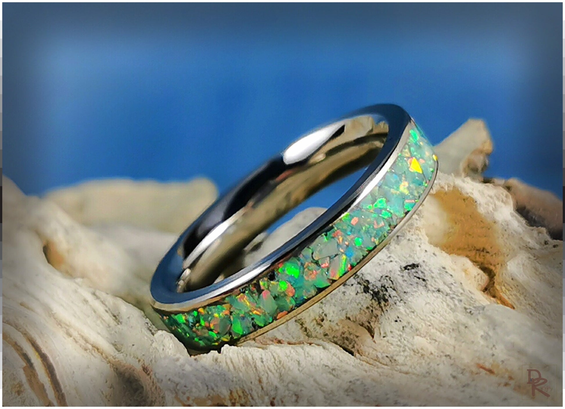 Titanium 4mm Channel Ring w/Opal inlay