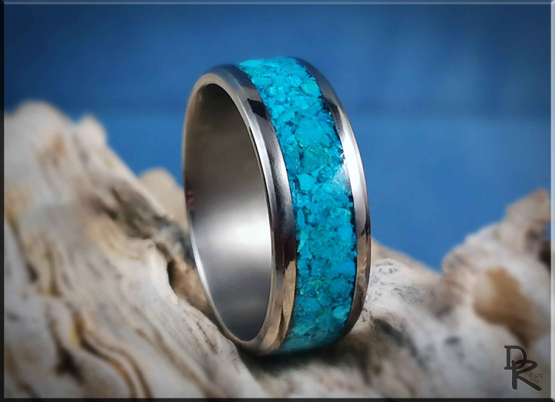 Titanium Channel Ring w/Chilean Chrysocolla Stone inlay - metal ring