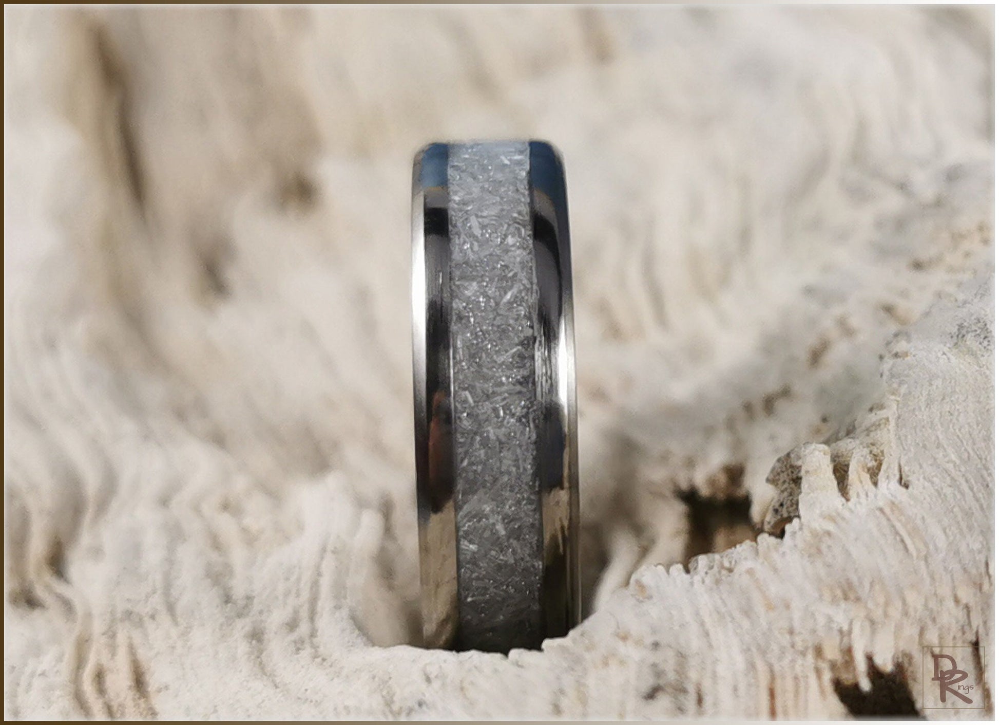 Titanium Channel Ring w/Selenite stone inlay - metal ring