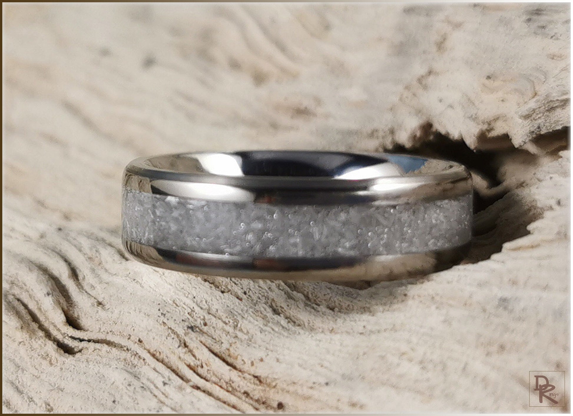 Titanium Channel Ring w/Selenite stone inlay - metal ring