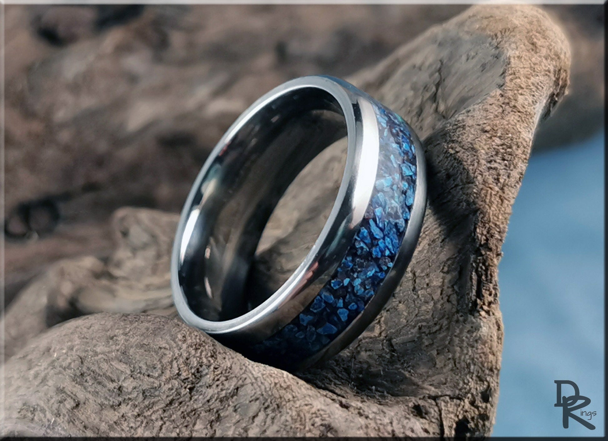 Titanium Channel Ring w/Shattuckite Stone inlay - metal ring