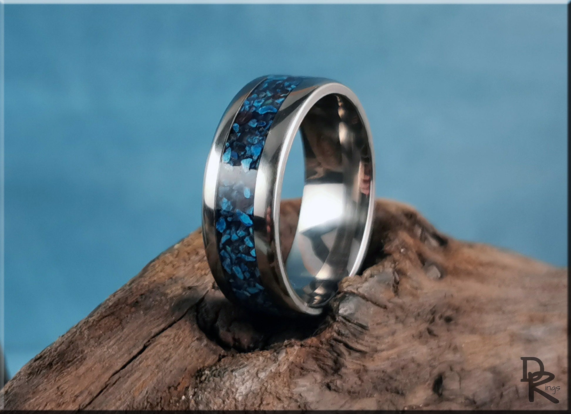 Titanium Channel Ring w/Shattuckite Stone inlay - metal ring
