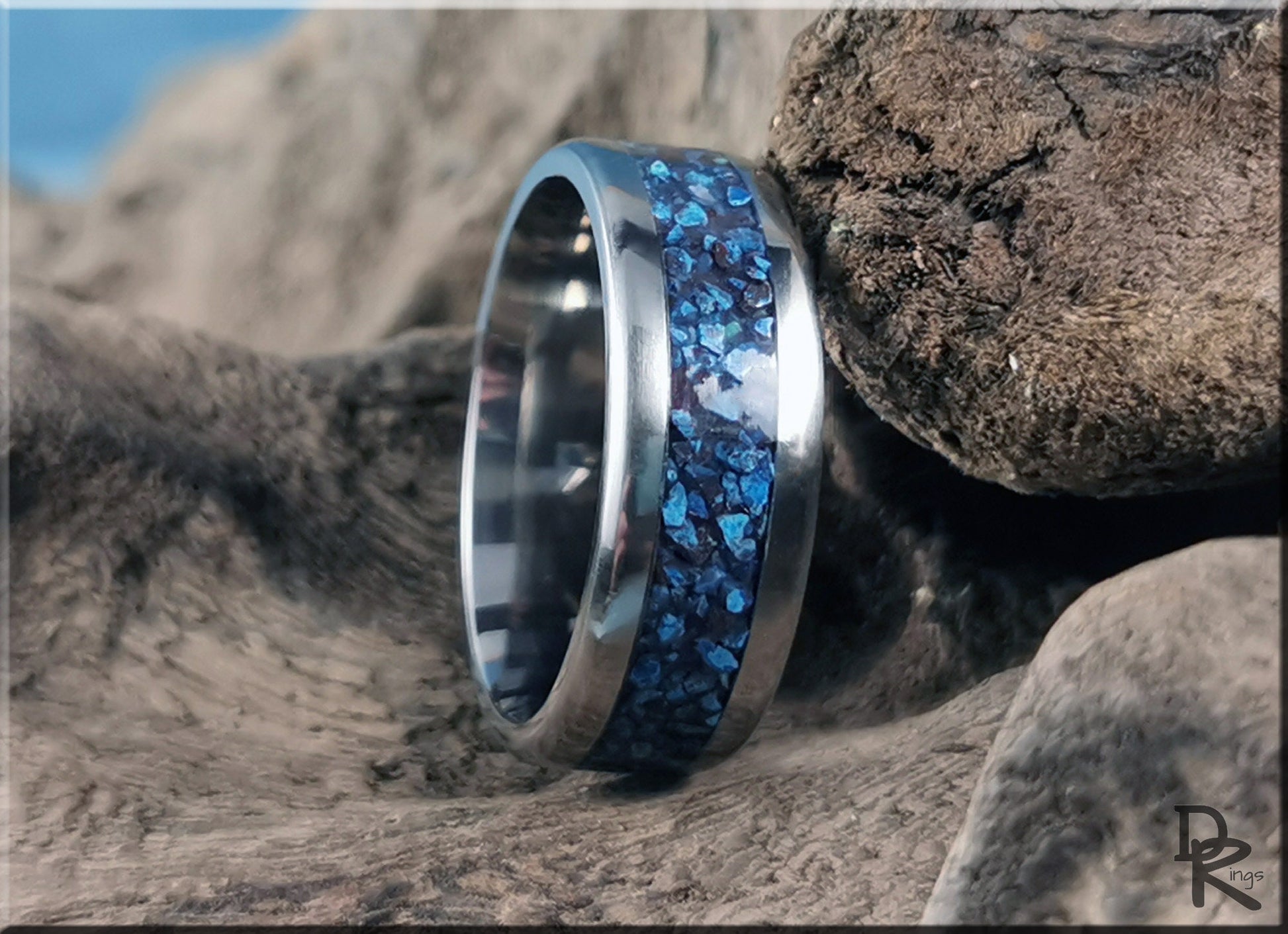 Titanium Channel Ring w/Shattuckite Stone inlay - metal ring