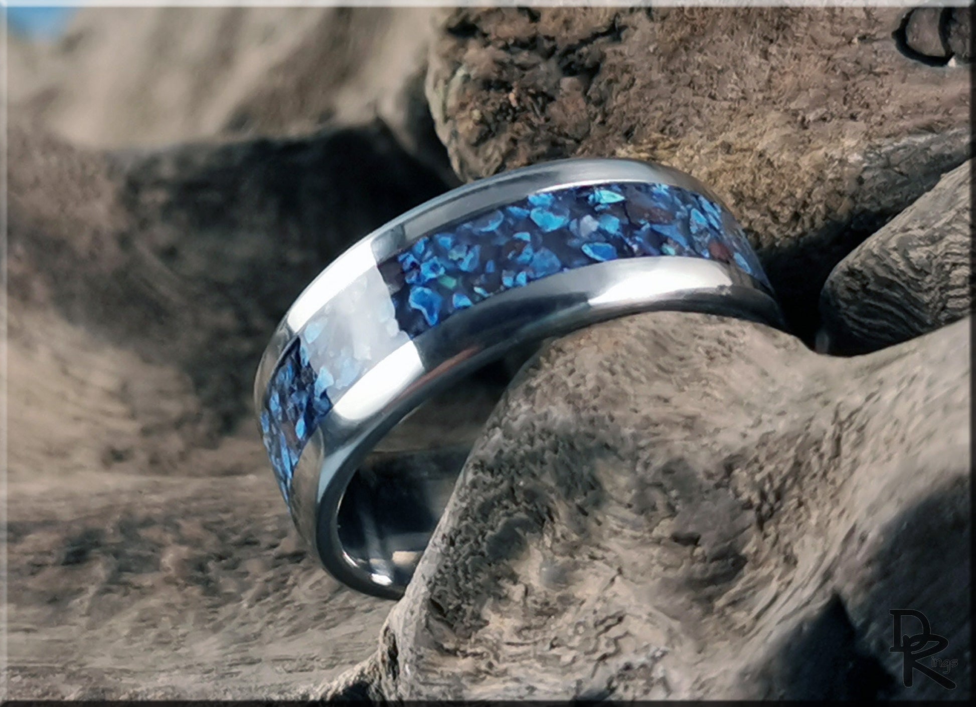 Titanium Channel Ring w/Shattuckite Stone inlay - metal ring