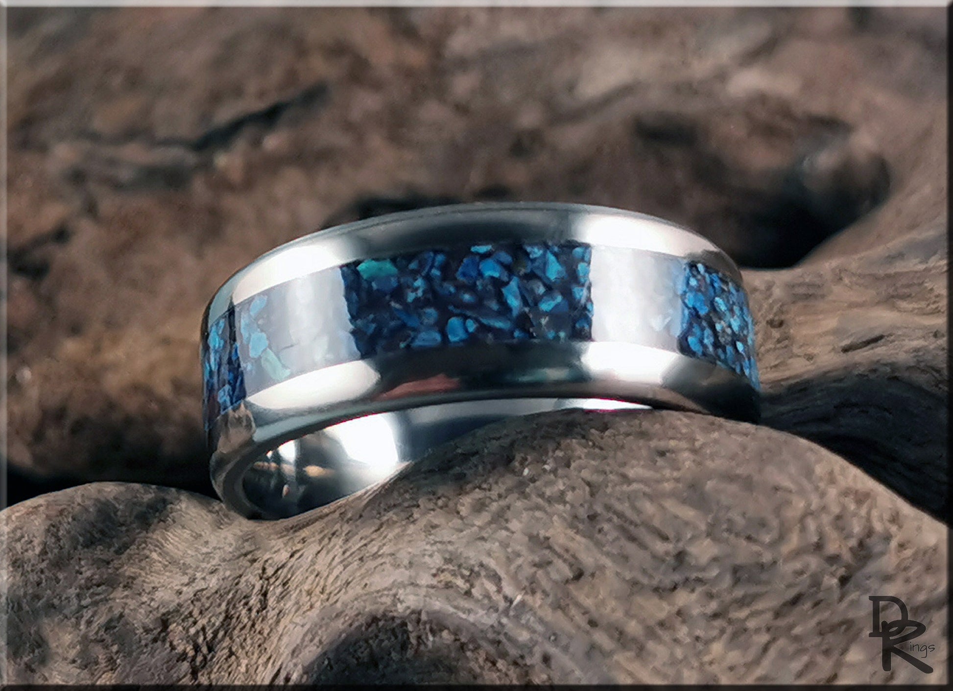 Titanium Channel Ring w/Shattuckite Stone inlay - metal ring