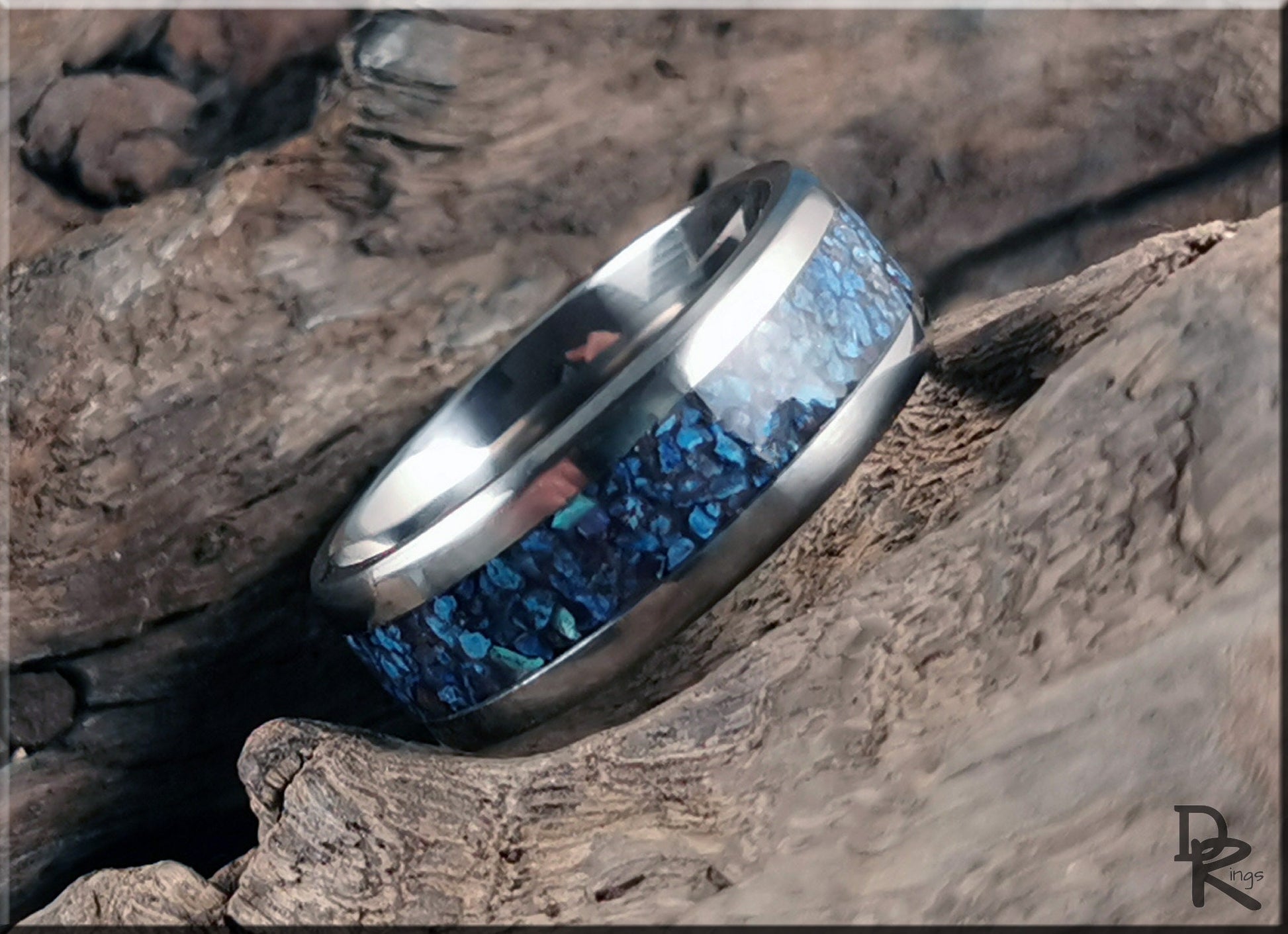 Titanium Channel Ring w/Shattuckite Stone inlay - metal ring
