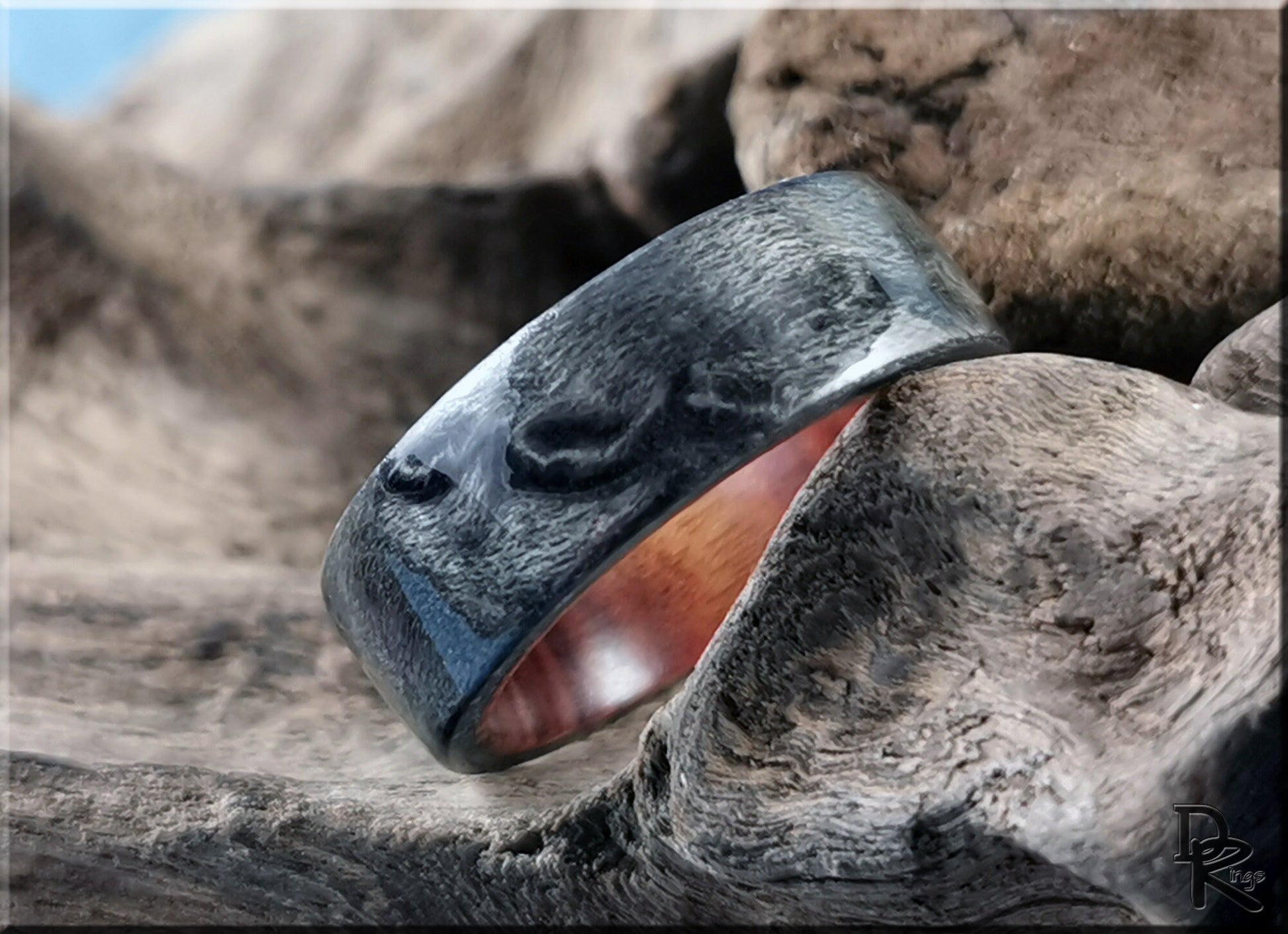 Bentwood Ring - Graphite Grey Birdseye Maple on Ironwood ring core - wood ring
