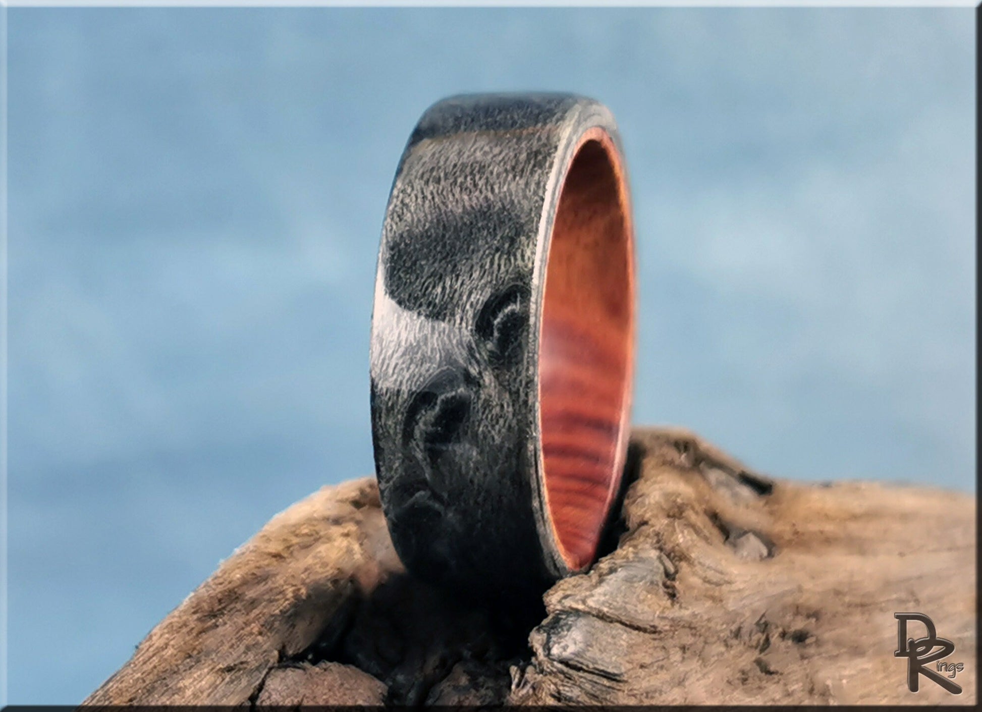 Bentwood Ring - Graphite Grey Birdseye Maple on Ironwood ring core - wood ring