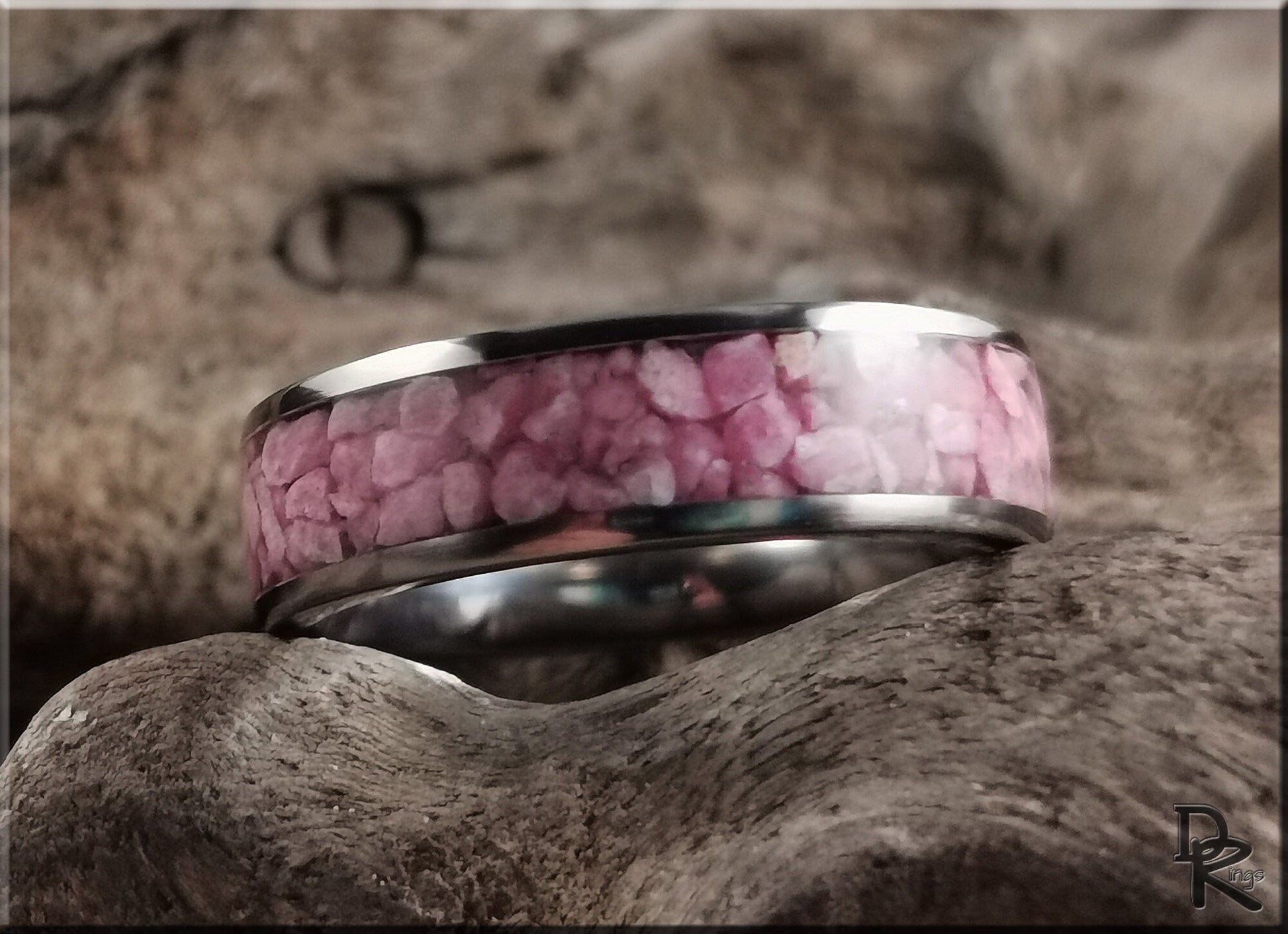 Titanium Channel Ring w/Rhodonite stone inlay - metal ring