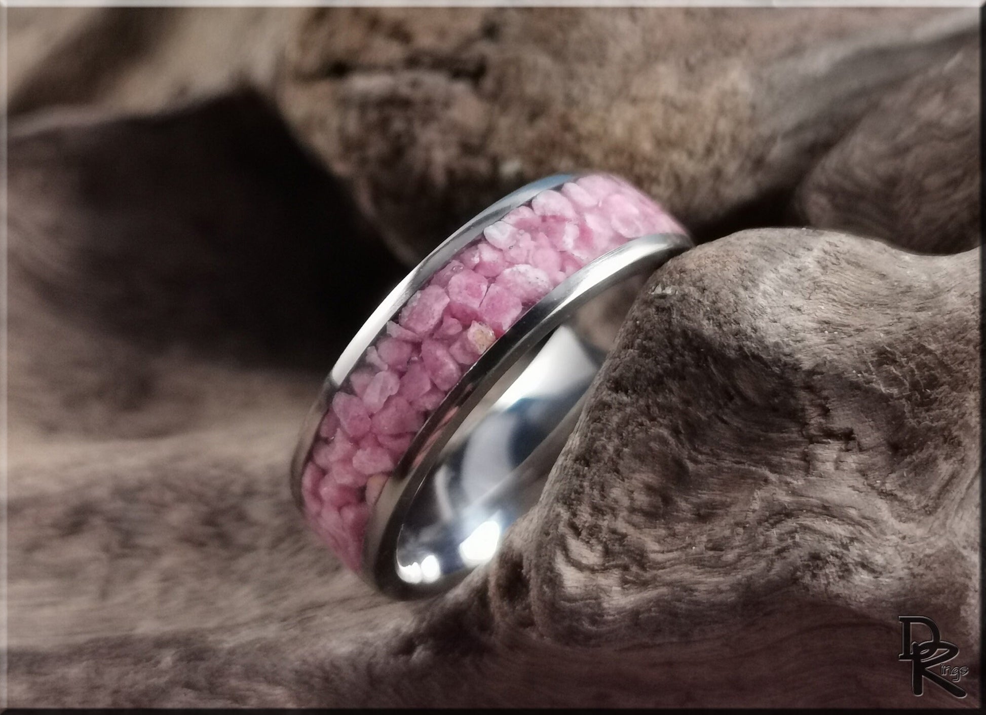 Titanium Channel Ring w/Rhodonite stone inlay - metal ring