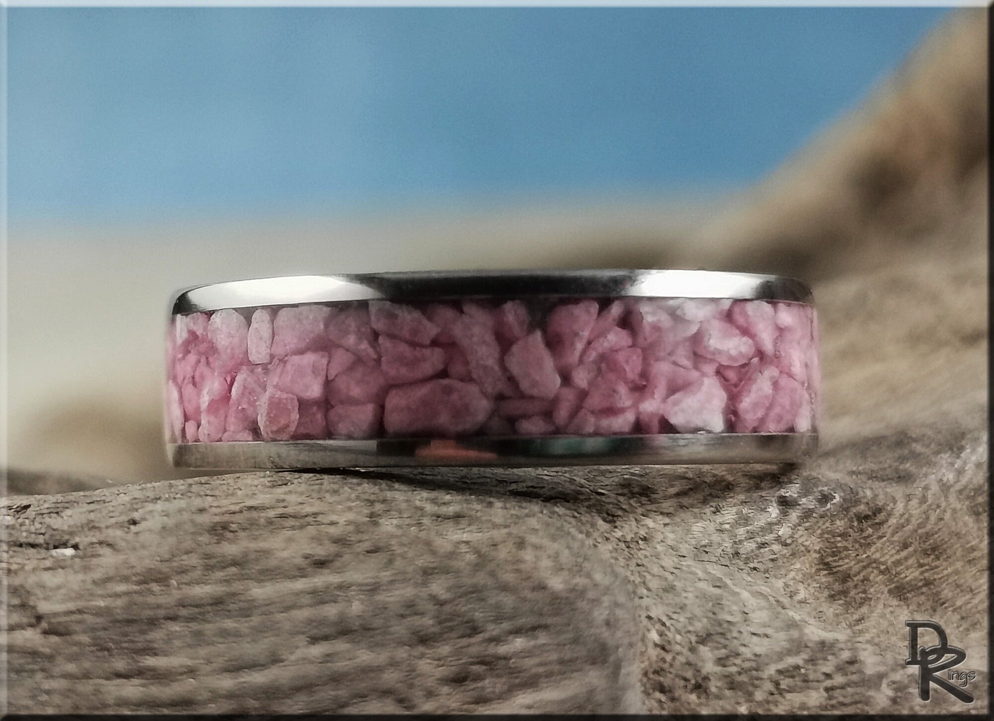 Titanium Channel Ring w/Rhodonite stone inlay - metal ring