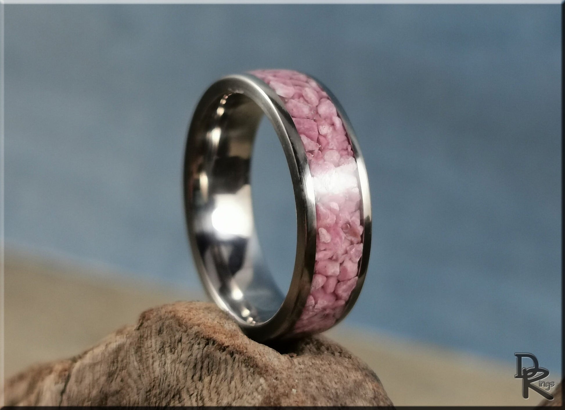 Titanium Channel Ring w/Rhodonite stone inlay - metal ring