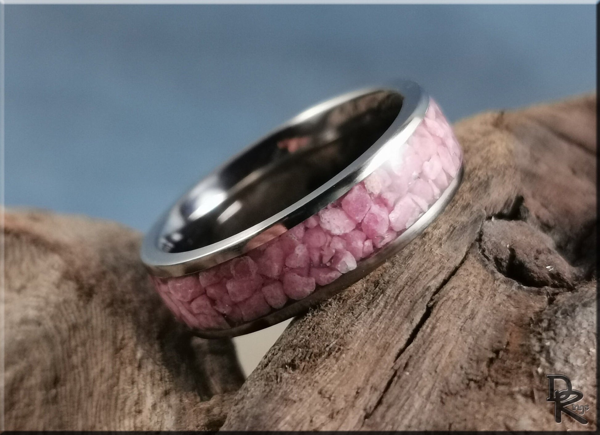 Titanium Channel Ring w/Rhodonite stone inlay - metal ring