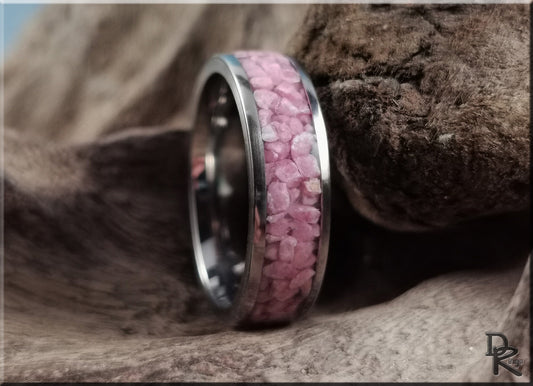 Titanium Channel Ring w/Rhodonite stone inlay - metal ring