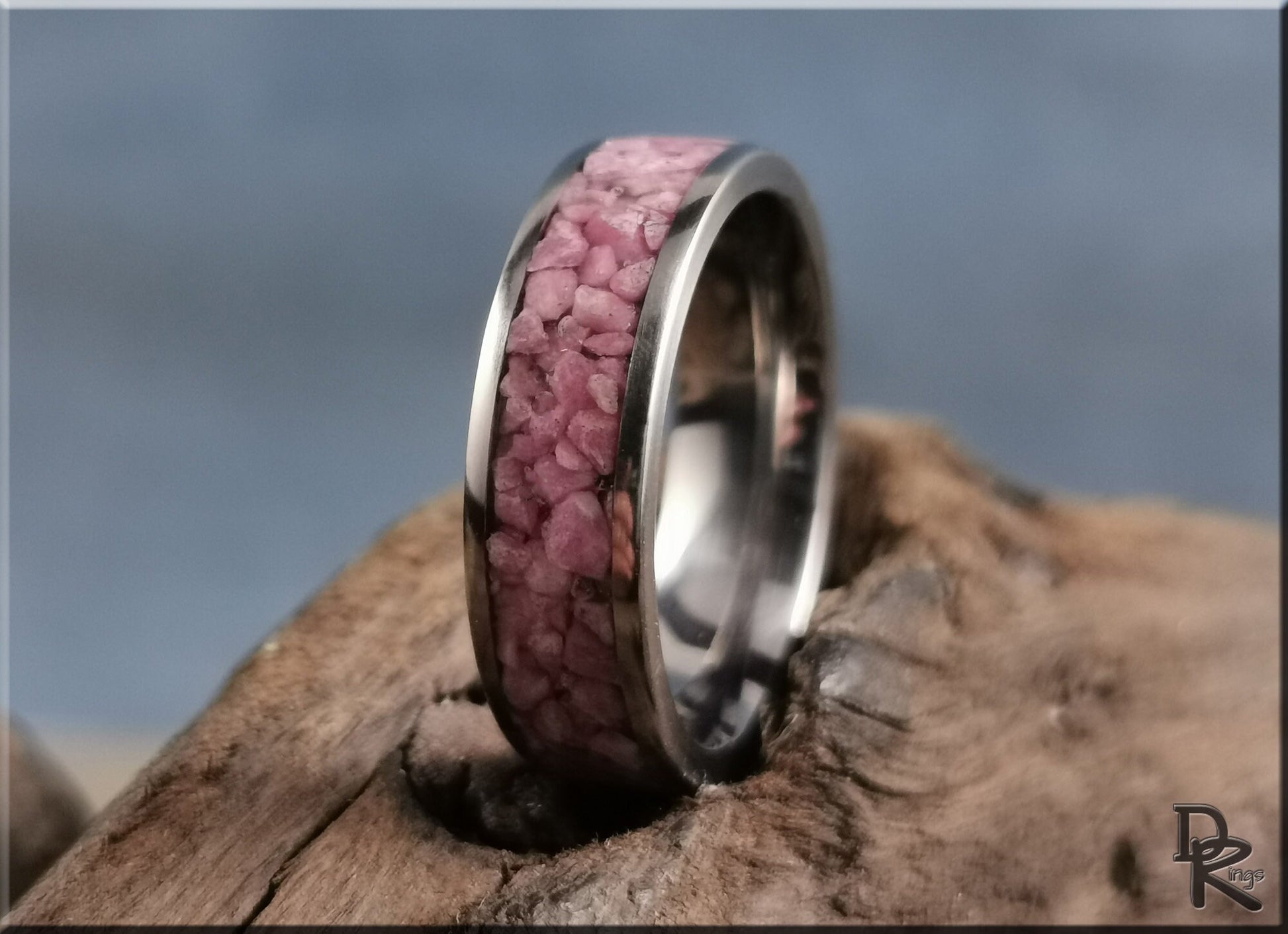 Titanium Channel Ring w/Rhodonite stone inlay - metal ring