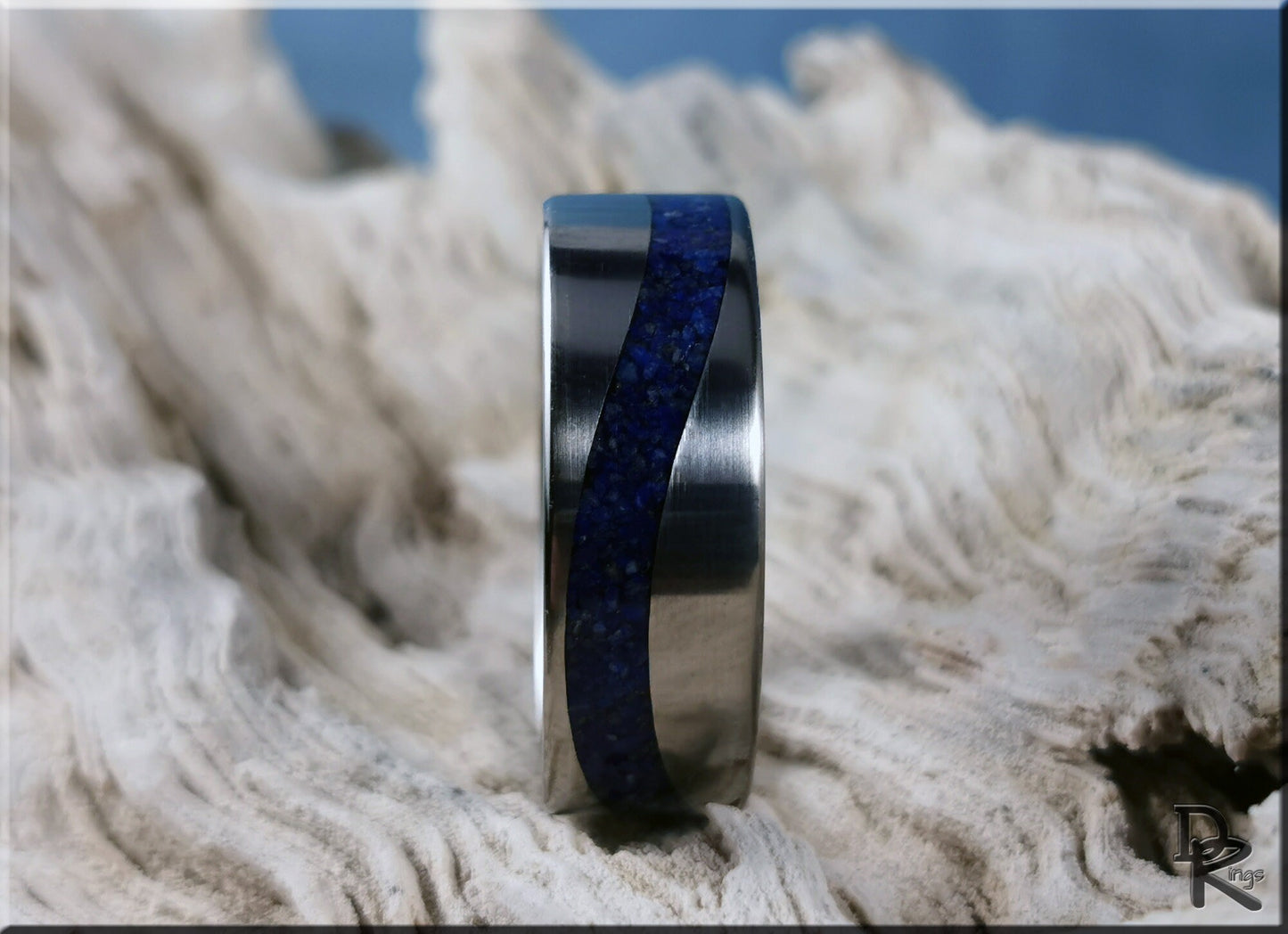 Titanium Wave 8mm Channel Ring w/Lapis Lazuli inlay - metal ring