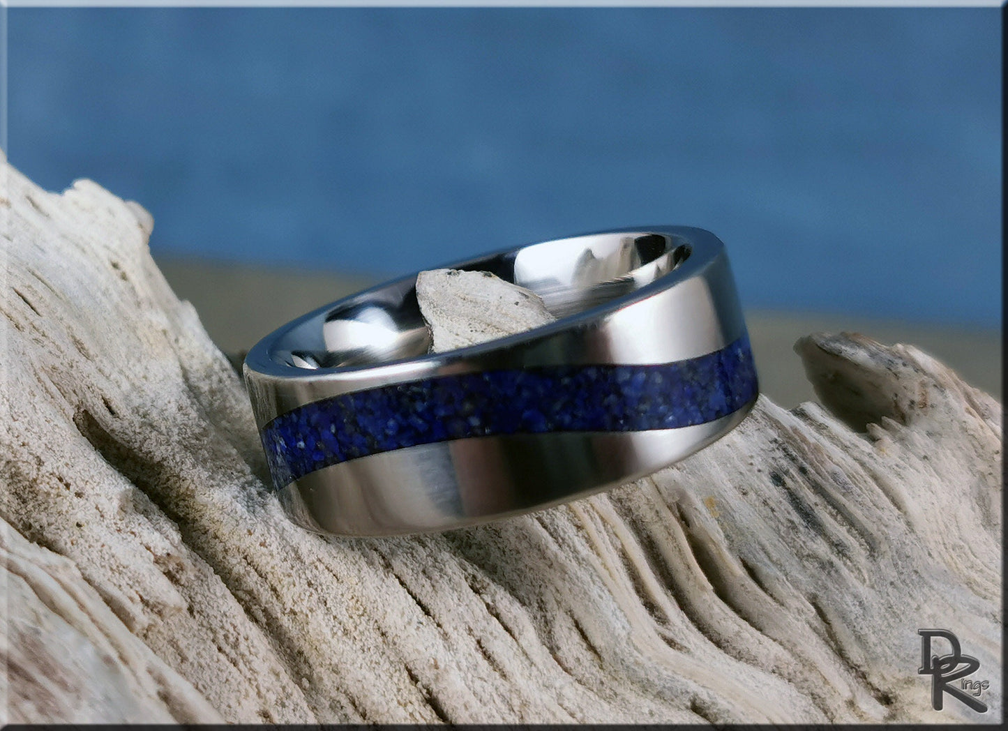 Titanium Wave 8mm Channel Ring w/Lapis Lazuli inlay - metal ring