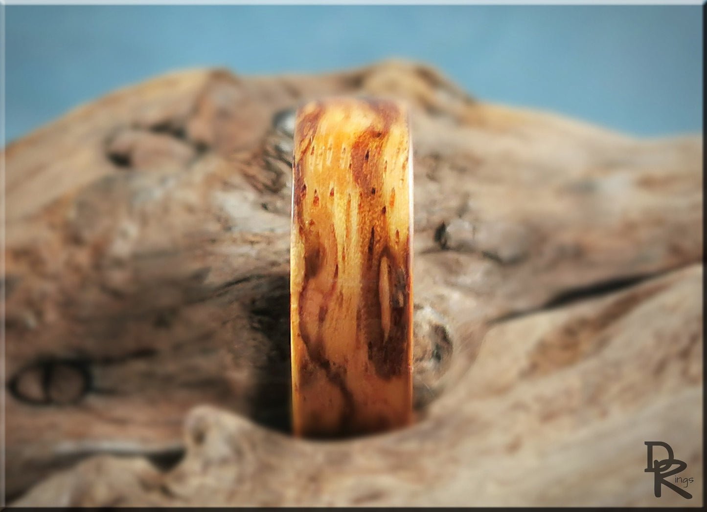 Bentwood Ring - Marbled Zebrano on Polished Black Ceramic inner ring core - wood ring