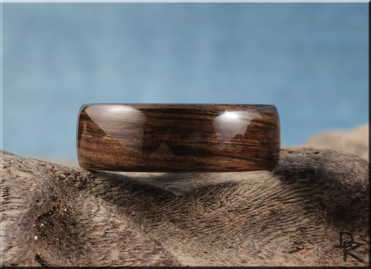 Bentwood Ring - Ancient Bog Oak on Polished Black Ceramic inner ring core - wood ring
