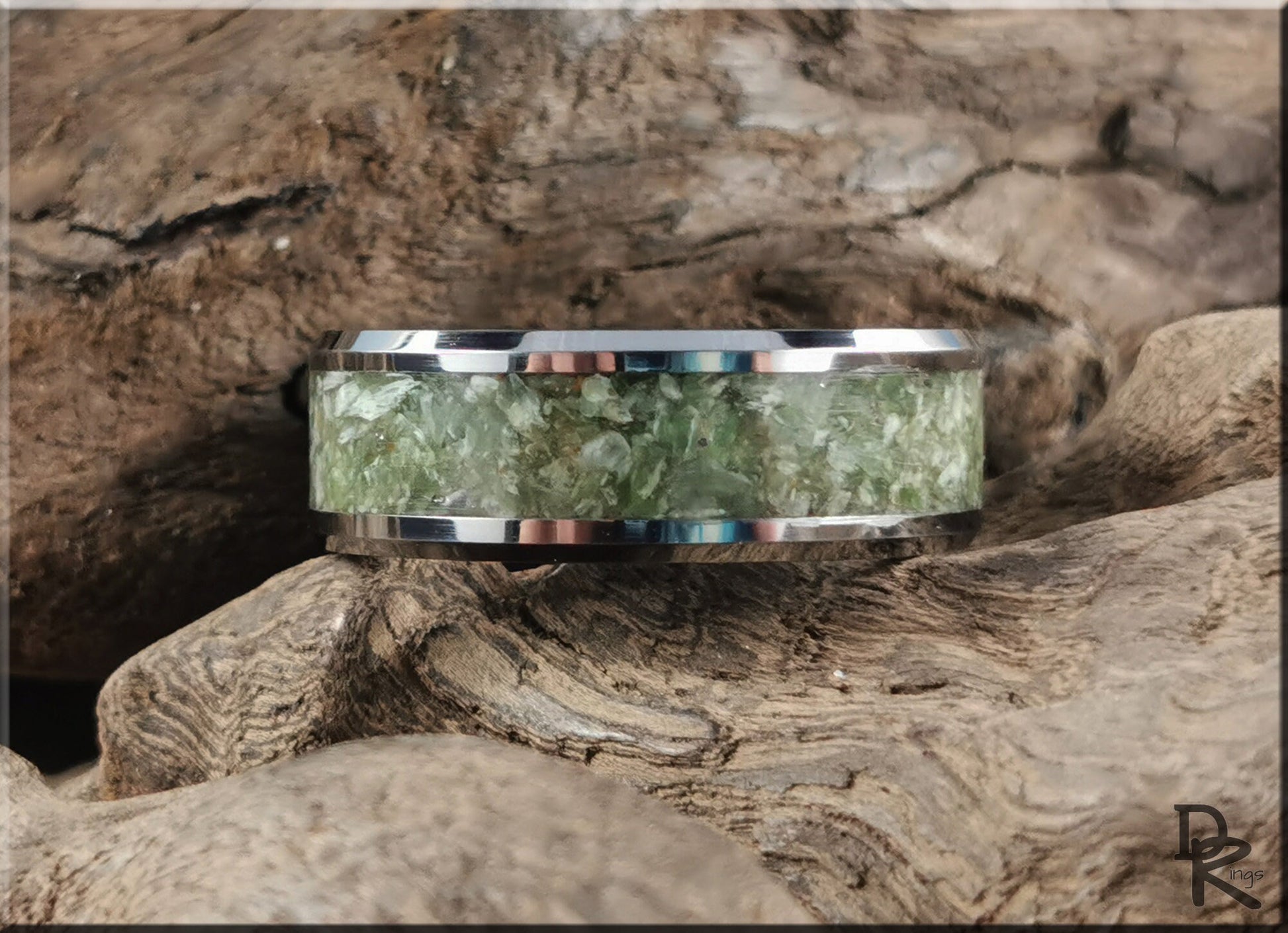 Tungsten Carbide Channel Ring w/Nephrite Jade Stone inlay - metal ring