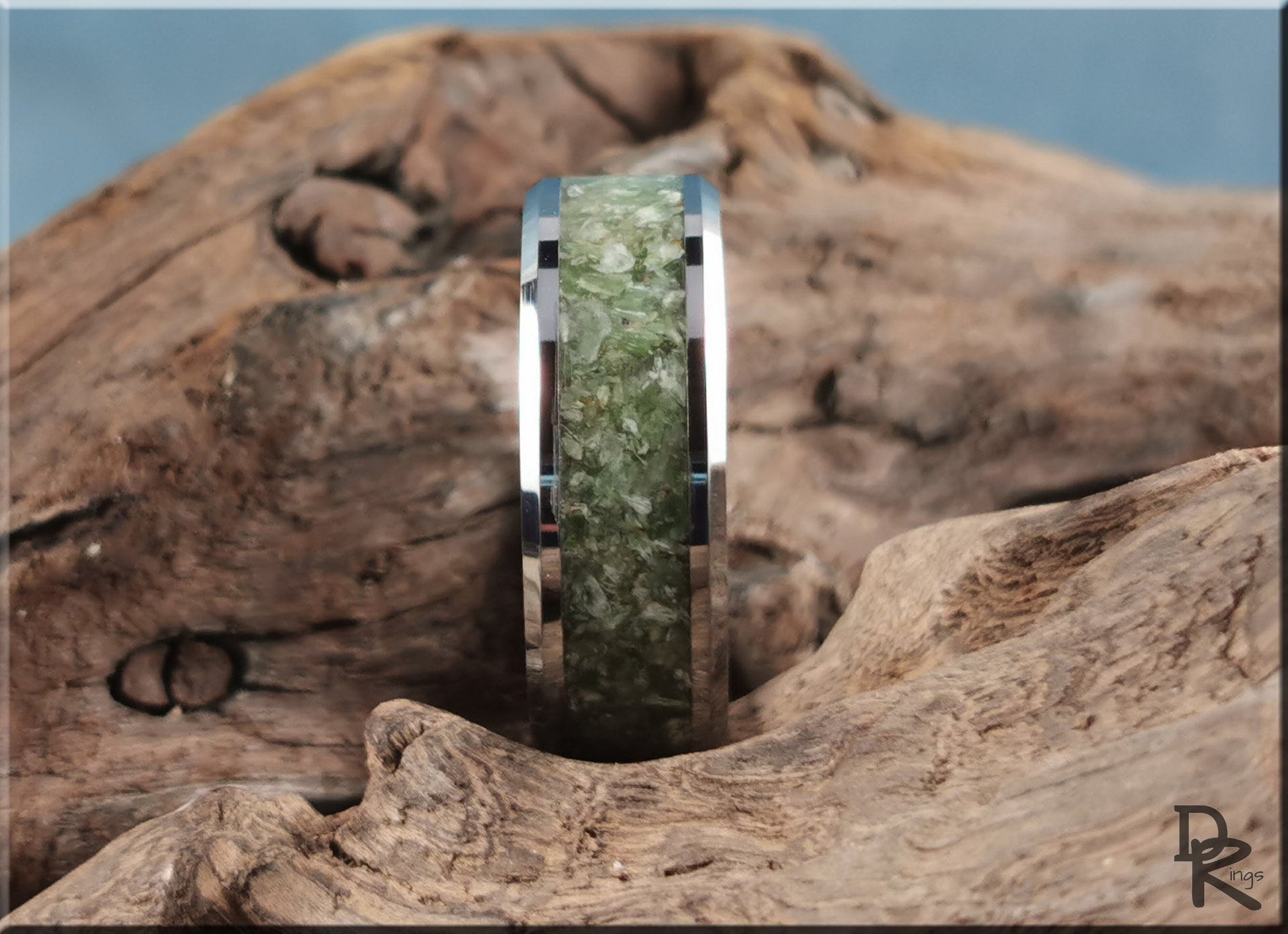 Tungsten Carbide Channel Ring w/Nephrite Jade Stone inlay - metal ring