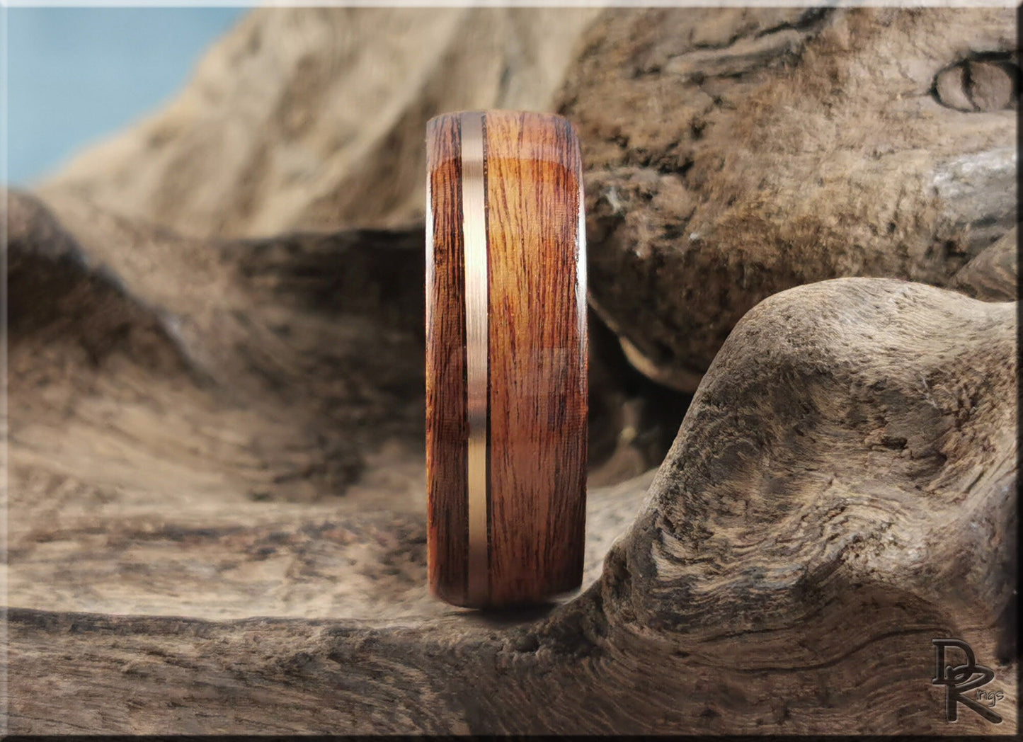Bentwood Ring - Santos Rosewood w/offset Bronze wire inlay on titanium ring core - wood ring