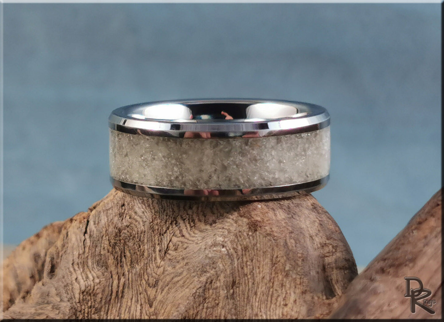 Tungsten Carbide Channel Ring w/Smokey Quartz and Glow inlay - glow ring