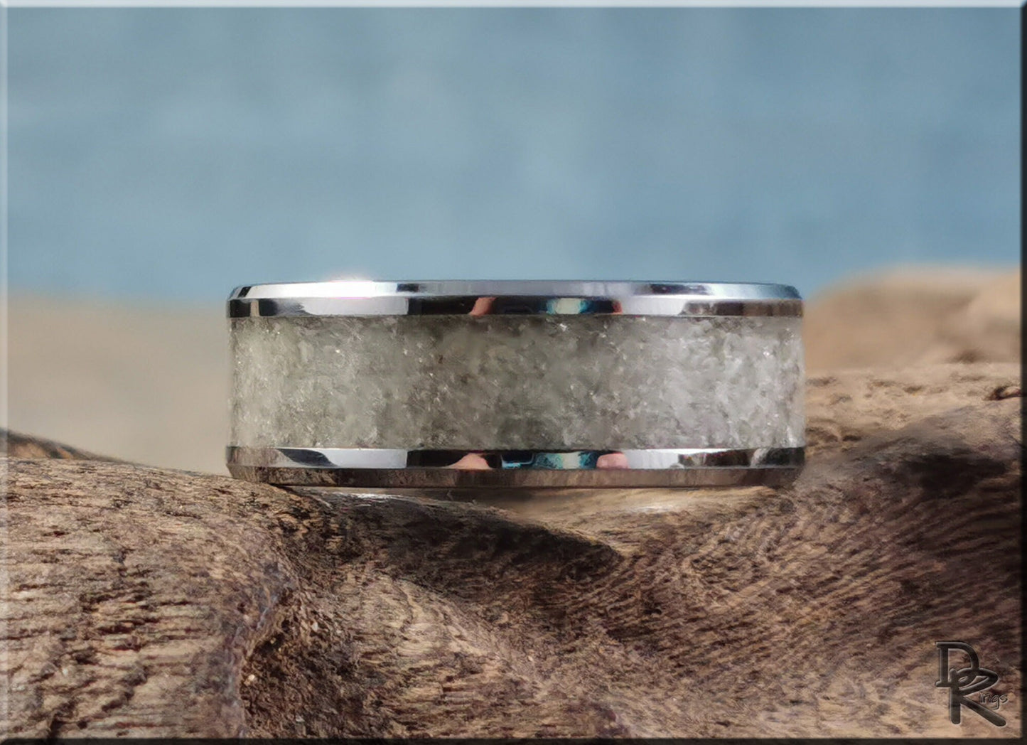 Tungsten Carbide Channel Ring w/Smokey Quartz and Glow inlay - glow ring