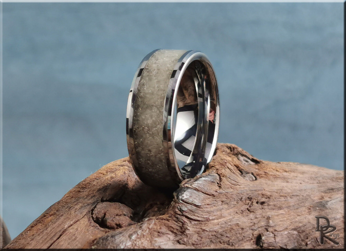 Tungsten Carbide Channel Ring w/Smokey Quartz and Glow inlay - glow ring