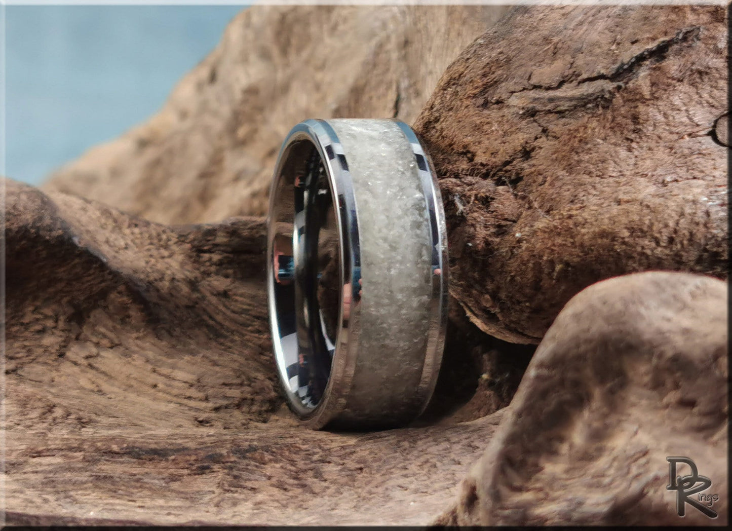Tungsten Carbide Channel Ring w/Smokey Quartz and Glow inlay - glow ring