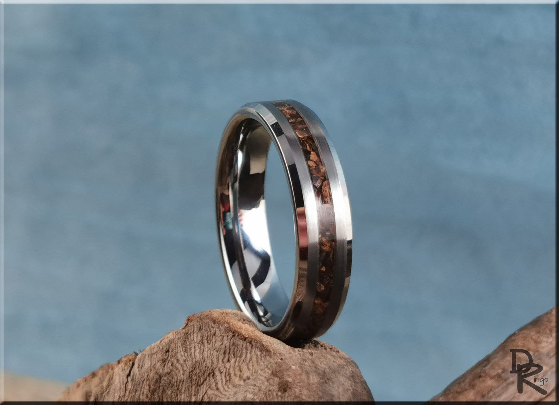 Tungsten Carbide Narrow Channel Ring w/Genuine Tyrannosaurus Rex Bone inlay - metal ring