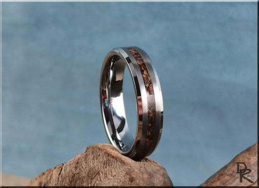 Tungsten Carbide Narrow Channel Ring w/Genuine Tyrannosaurus Rex Bone inlay - metal ring