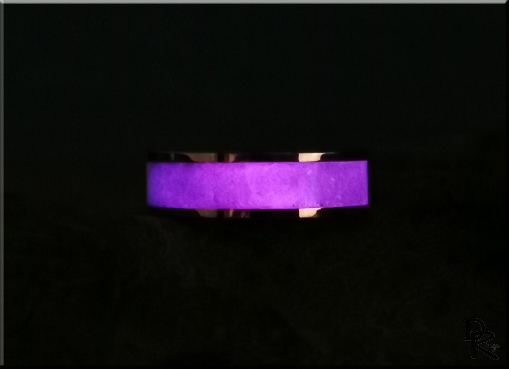 Rose Gold Plated Tungsten Carbide Channel Ring w/Aurora Opal and Pink Glow inlay - metal ring