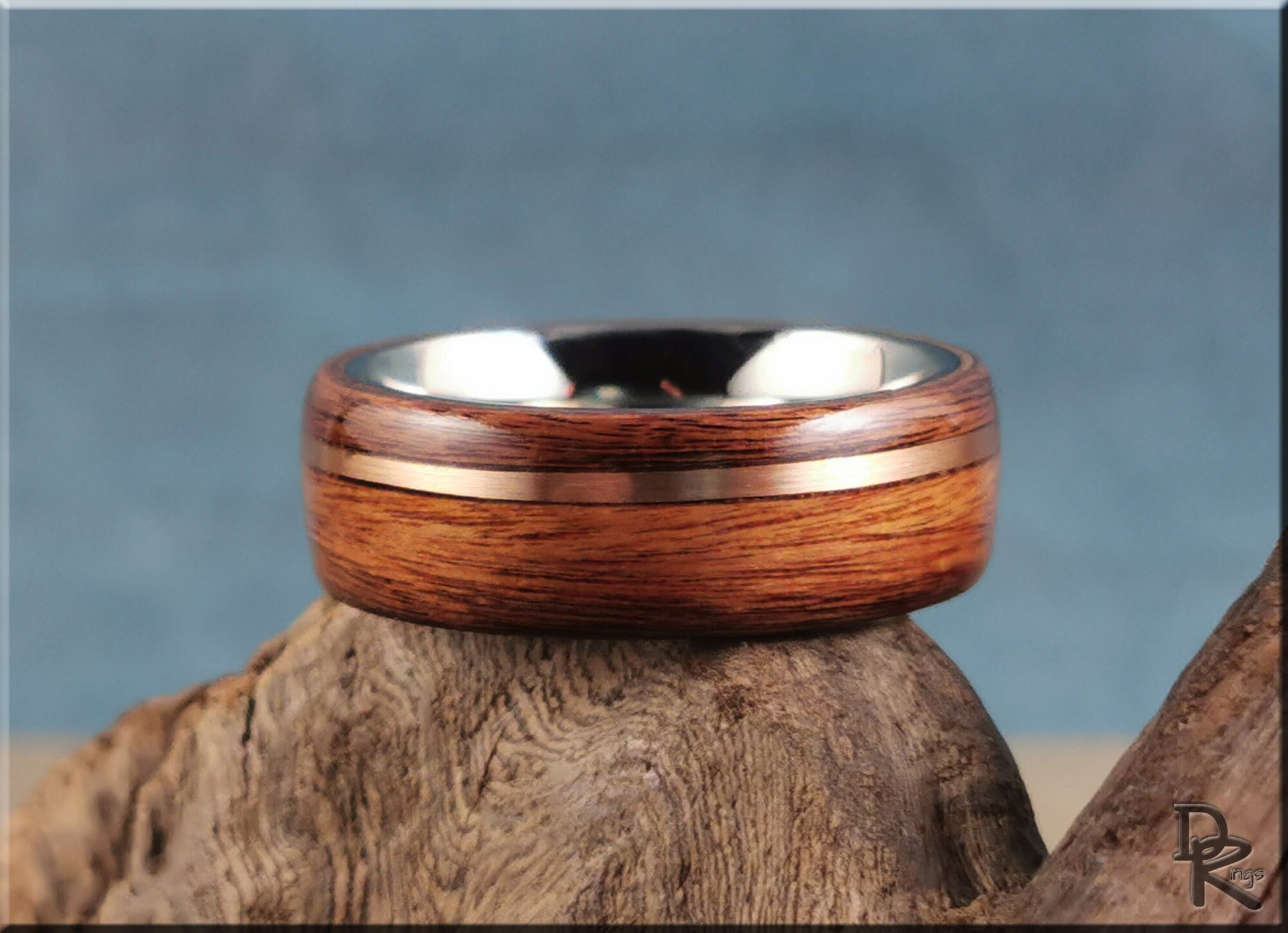 Bentwood Ring - Santos Rosewood w/offset Bronze wire inlay on titanium ring core - wood ring