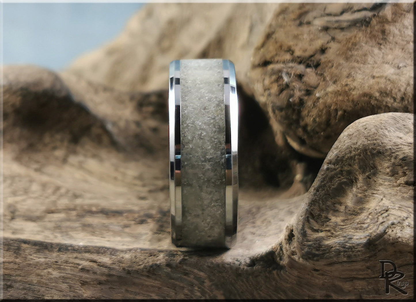 Tungsten Carbide Channel Ring w/Smokey Quartz and Glow inlay - glow ring