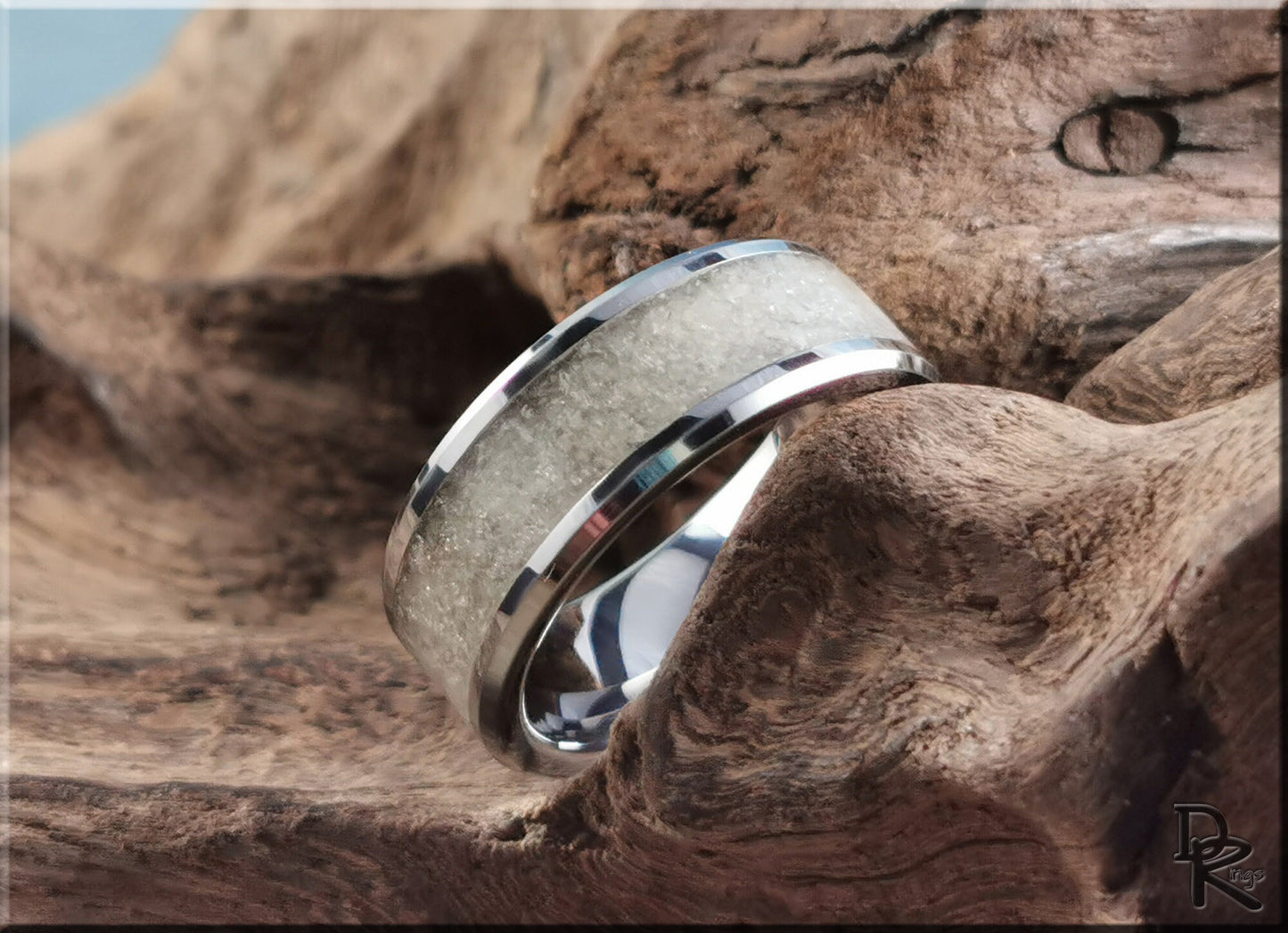 Tungsten Carbide Channel Ring w/Smokey Quartz and Glow inlay - glow ring