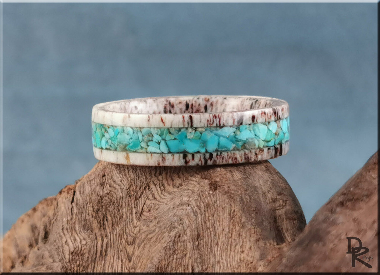 Deer Antler Channel Ring w/Kingman Turquoise inlay - antler ring