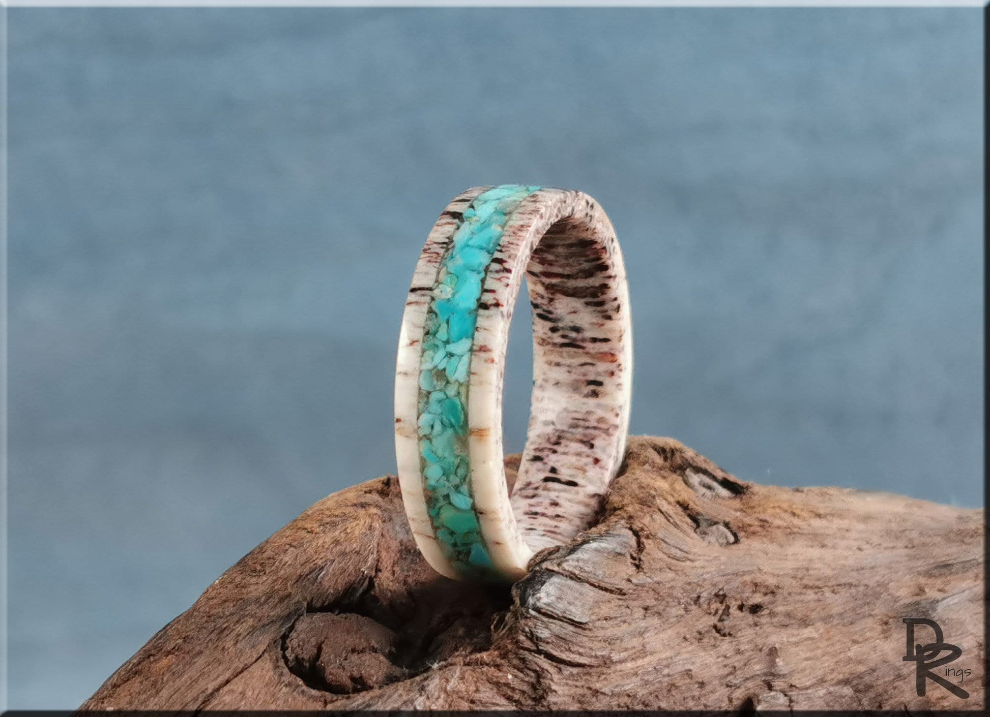 Deer Antler Channel Ring w/Kingman Turquoise inlay - antler ring